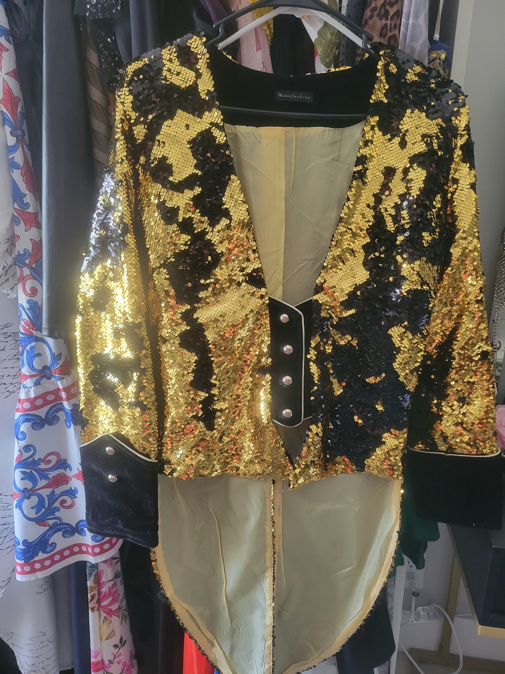 Gold & Black Sequin Tailcoat Jacket - Women